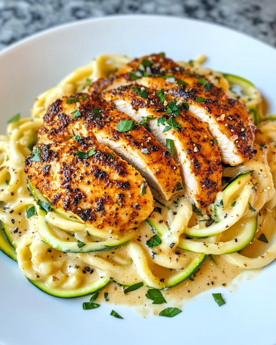 Classic 20-Minute Blackened Chicken Alfredo Zoodles image