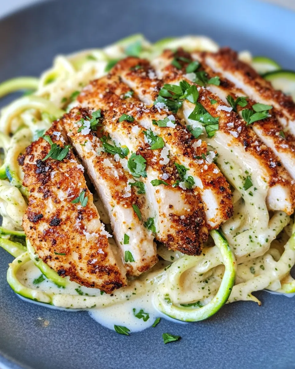 Easy 20-Minute Blackened Chicken Alfredo Zoodles recipe image