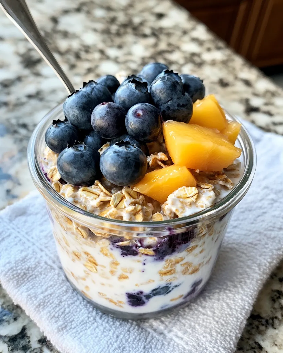 Easy Blueberry-Peach Refrigerator Oat Cups food shot