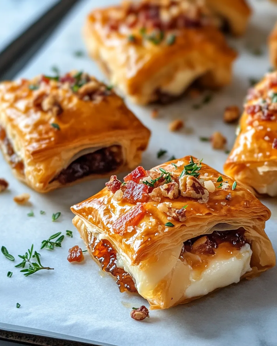 Delicious Brie & Black Fig-Jam Phyllo Bundles food shot