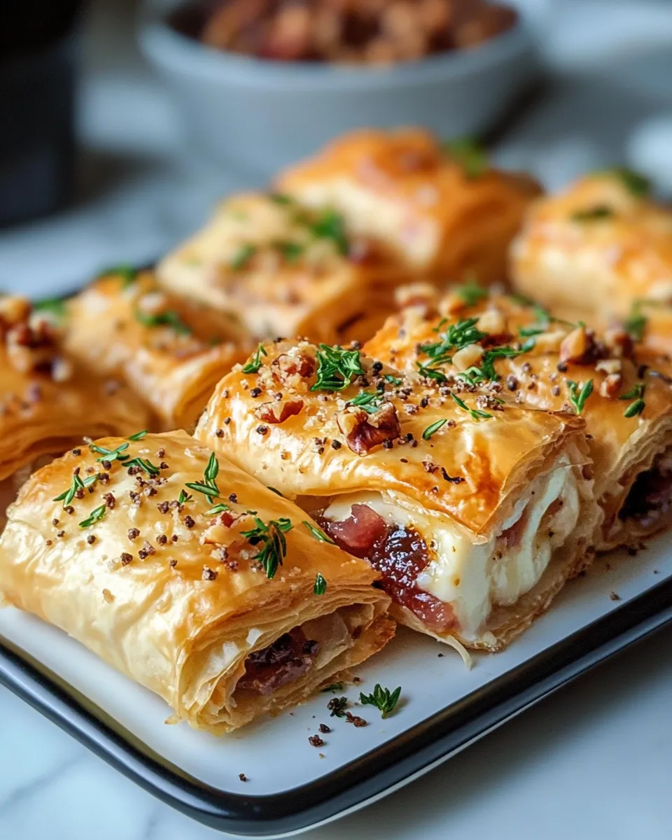 Easy Brie & Black Fig-Jam Phyllo Bundles plate image