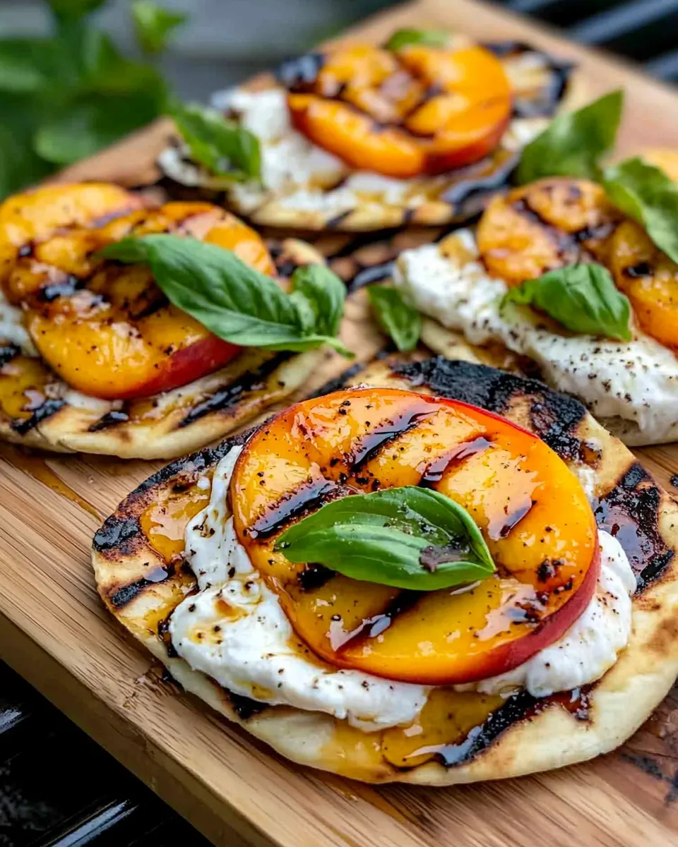 Easy Caramelized Peach & Burrata Grilled Pitas recipe photo