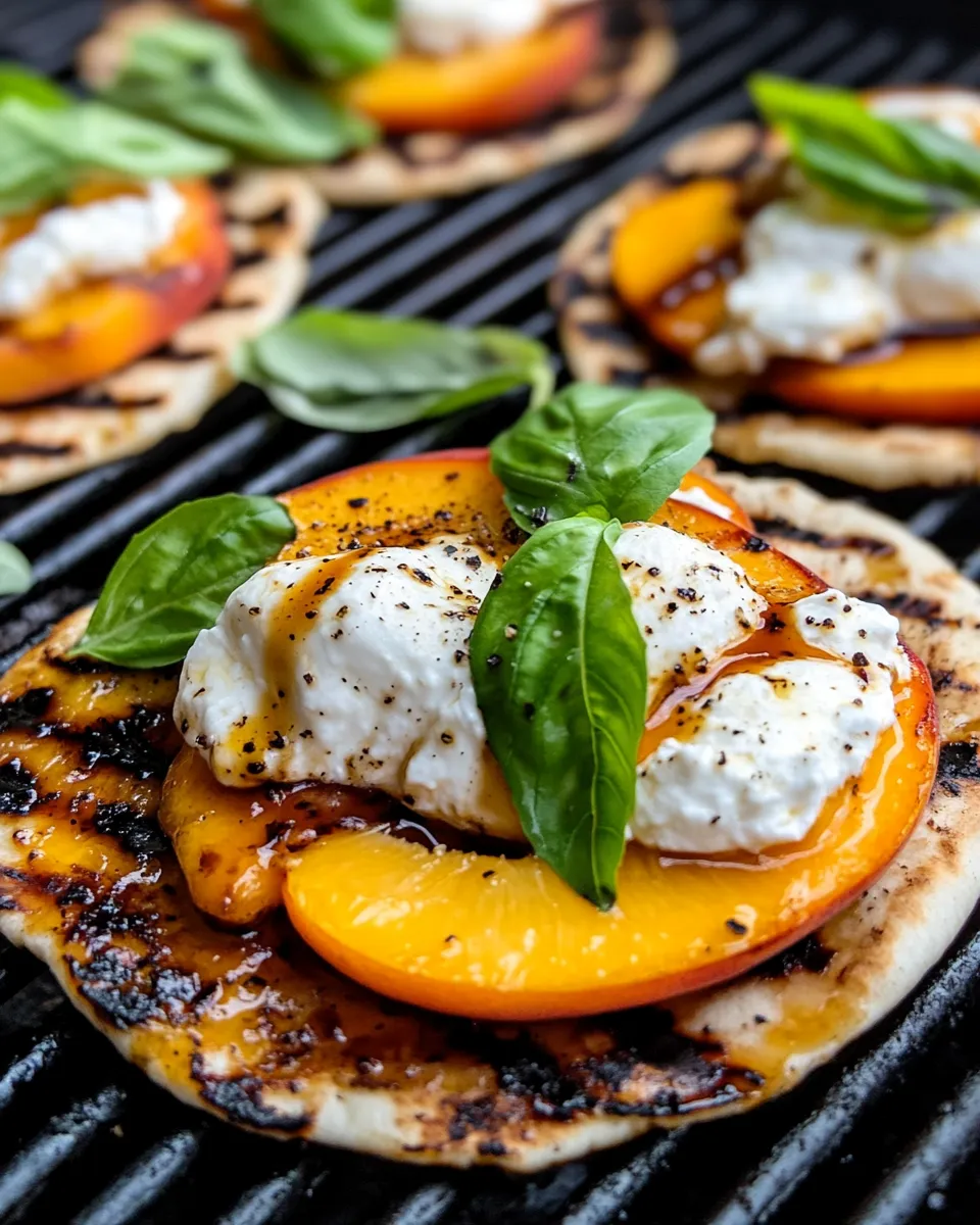Delicious Caramelized Peach & Burrata Grilled Pitas dish photo