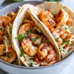 Homemade Chipotle Peach Shrimp Tacos with Slaw recipe photo