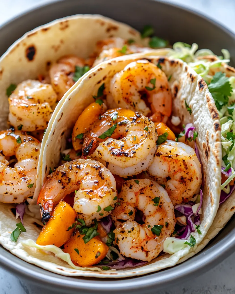 Classic Chipotle Peach Shrimp Tacos with Slaw dish photo