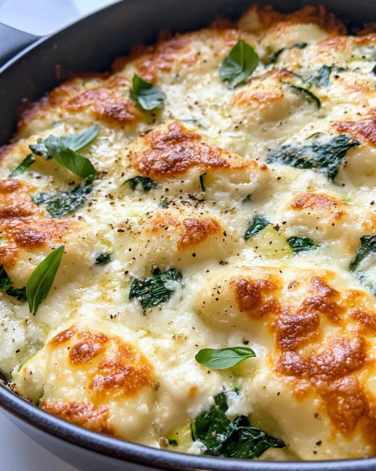 Homemade Creamy Spinach & Zucchini Gnocchi Bake food shot