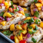 Homemade Fresh Peach Salsa Chicken Sheet-Pan photo