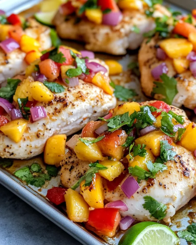 Homemade Fresh Peach Salsa Chicken Sheet-Pan photo