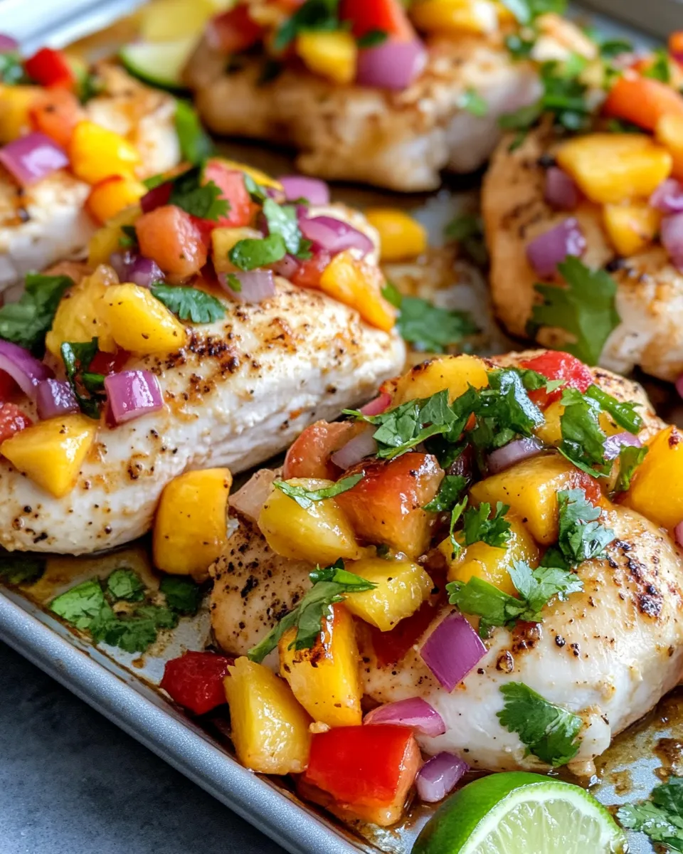Homemade Fresh Peach Salsa Chicken Sheet-Pan photo