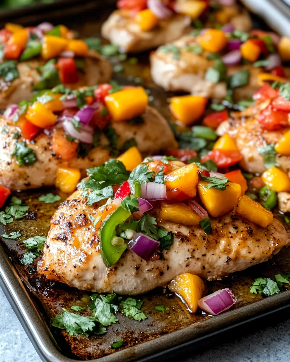 Classic Fresh Peach Salsa Chicken Sheet-Pan image