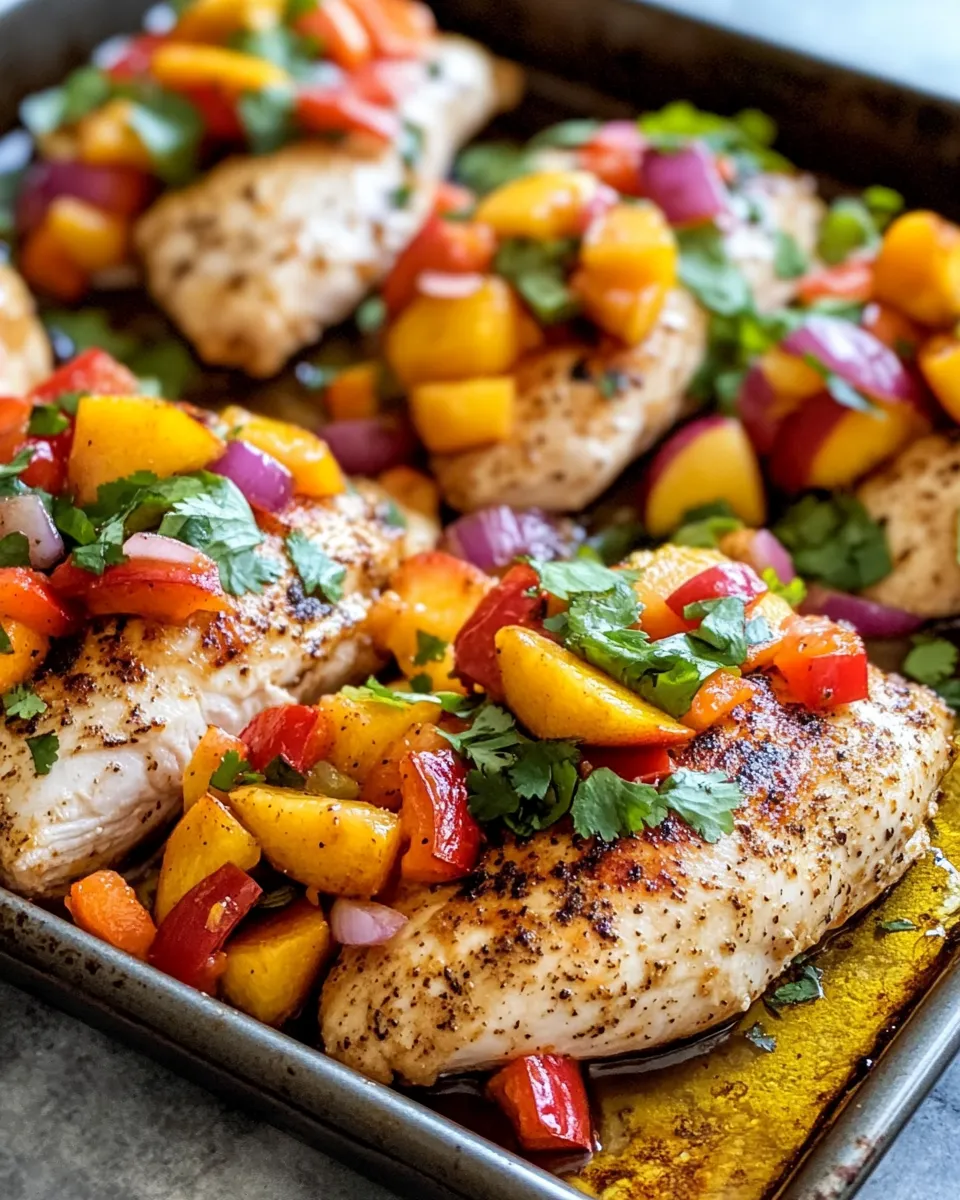 Easy Fresh Peach Salsa Chicken Sheet-Pan recipe photo