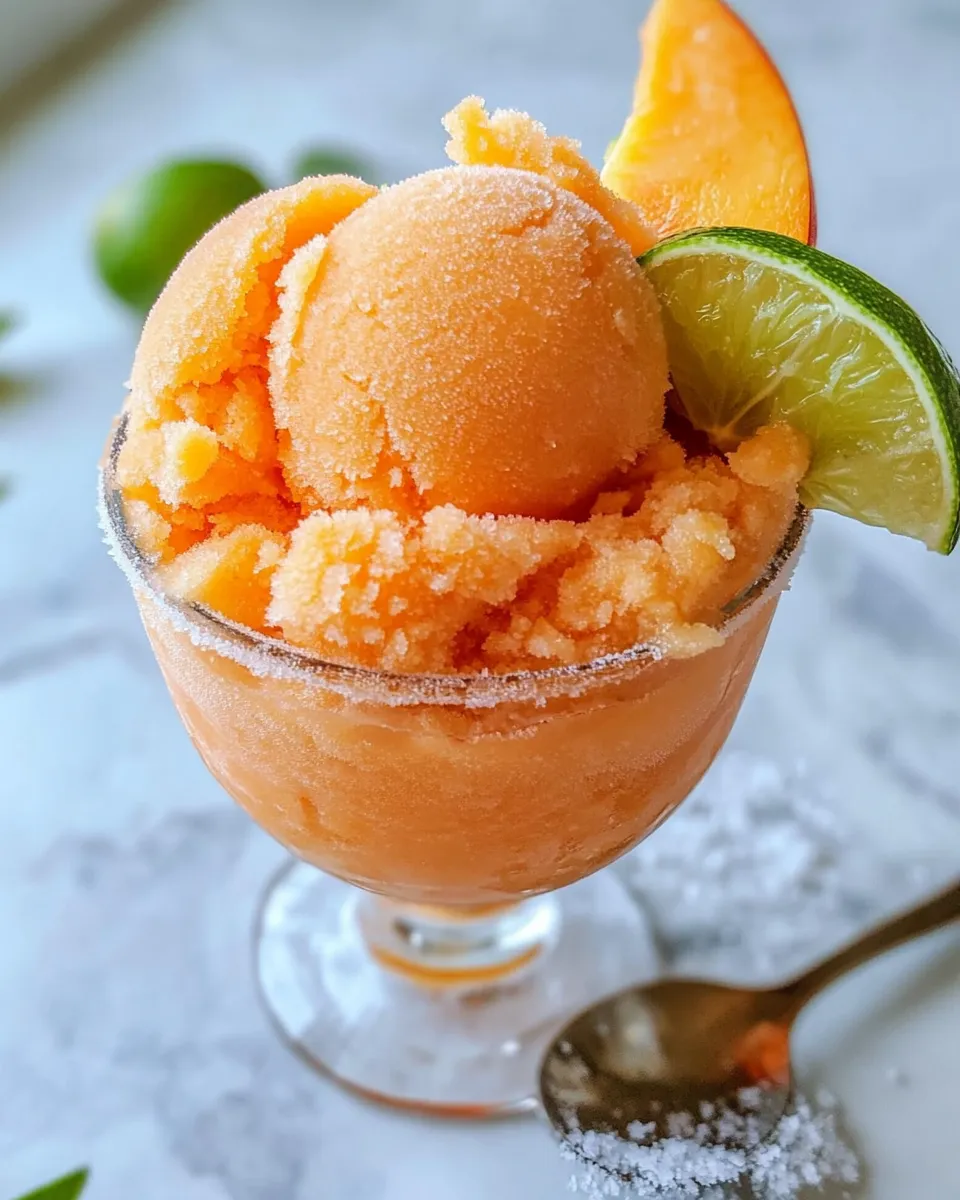 Homemade Frozen Peach Daiquiri Sorbet Cups food shot