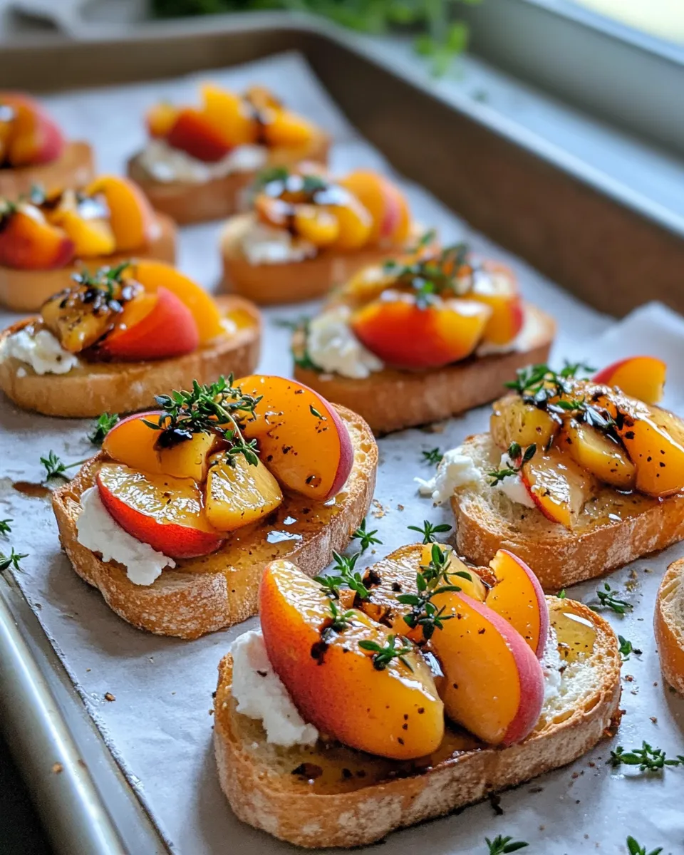 Fresh Honey-Roasted Peach Crostini with Thyme food shot