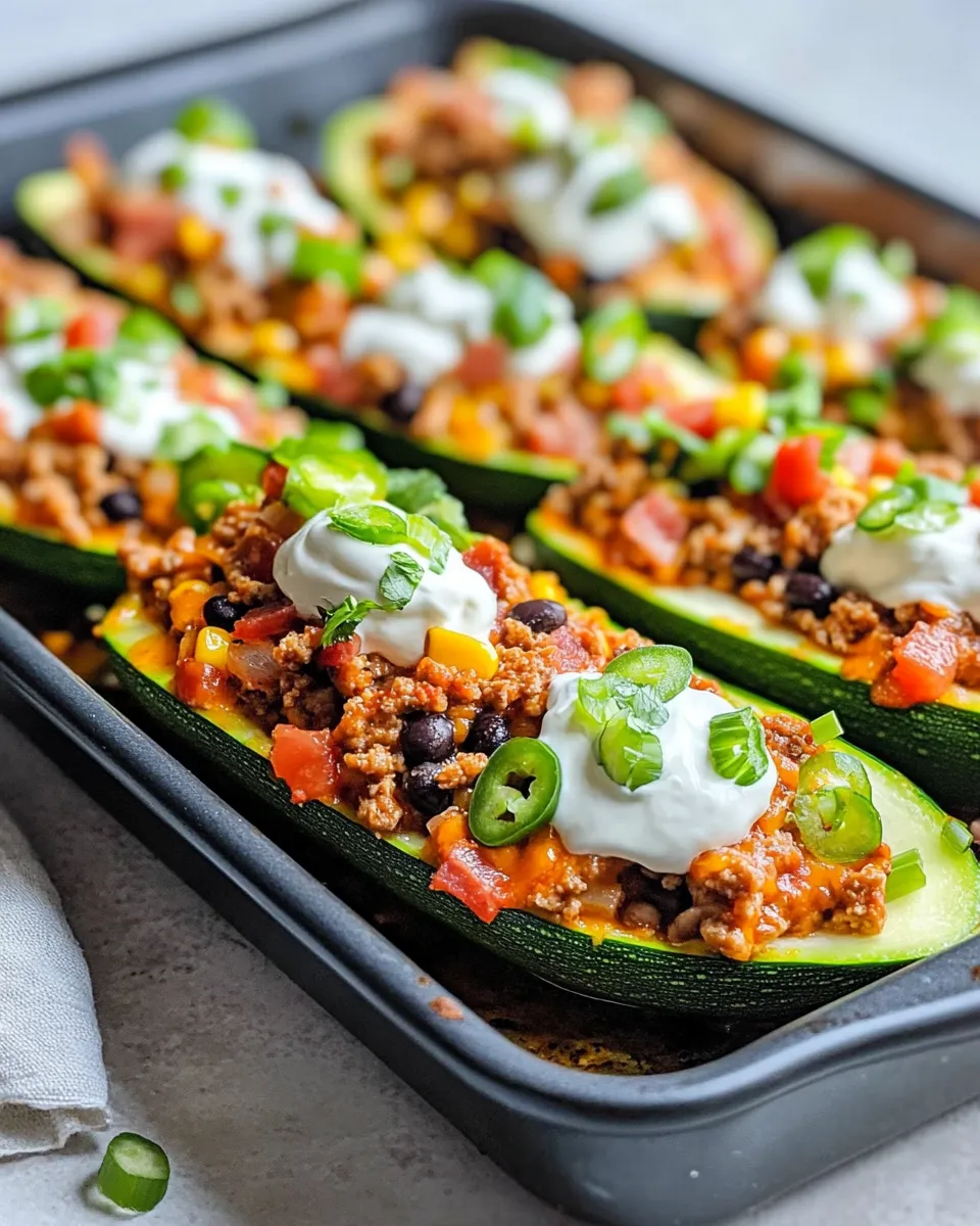 Easy Loaded Tex-Mex Zucchini Boat Nachos food shot