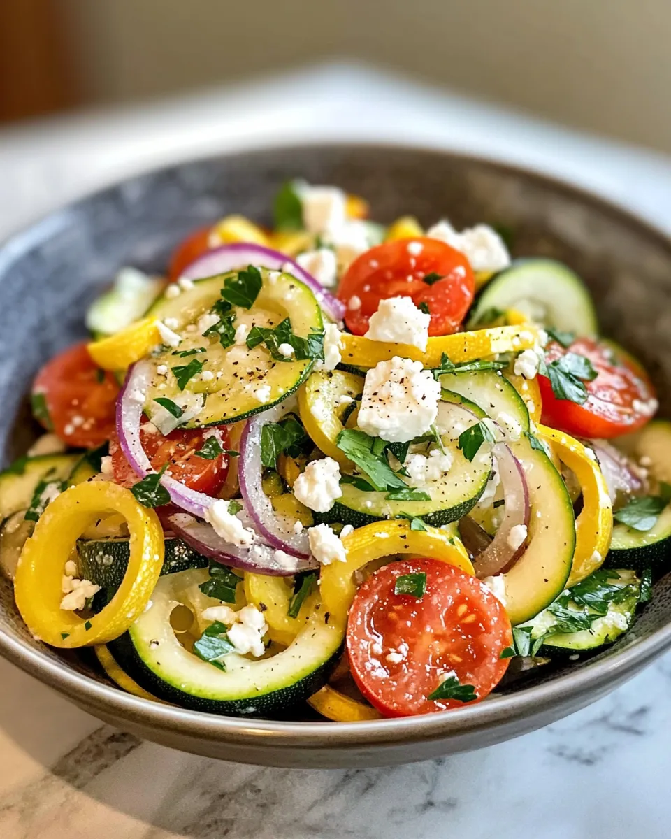 Easy Mediterranean Zucchini-Squash Ribbon Salad food shot