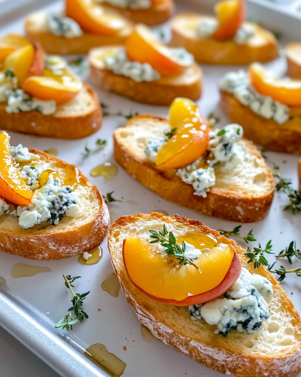 Delicious Nectarine & Blue Cheese Crostini Drizzles food shot