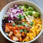 Homemade One-Pot Peach BBQ Pulled-Chicken Bowls photo