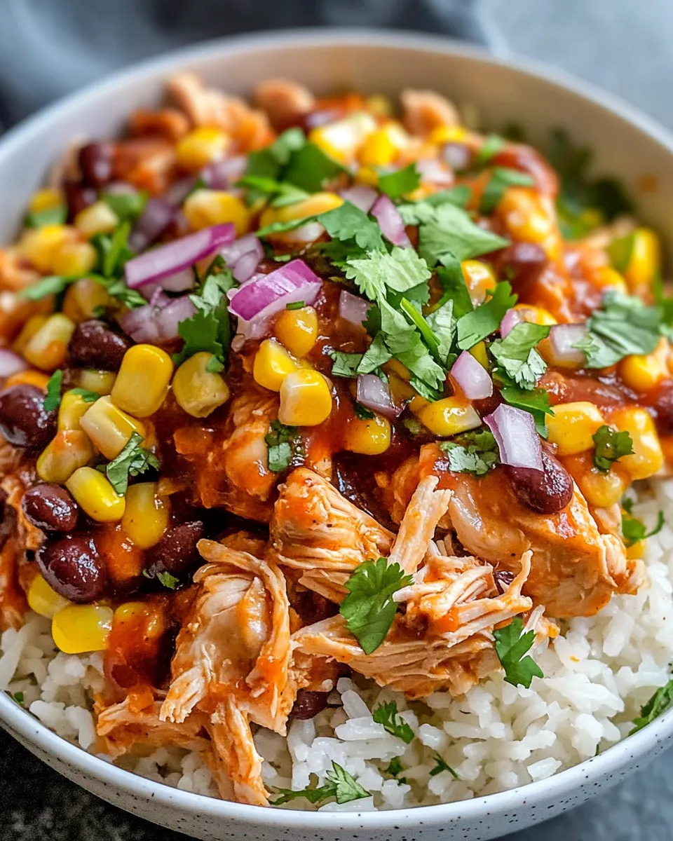 Delicious One-Pot Peach BBQ Pulled-Chicken Bowls dish photo