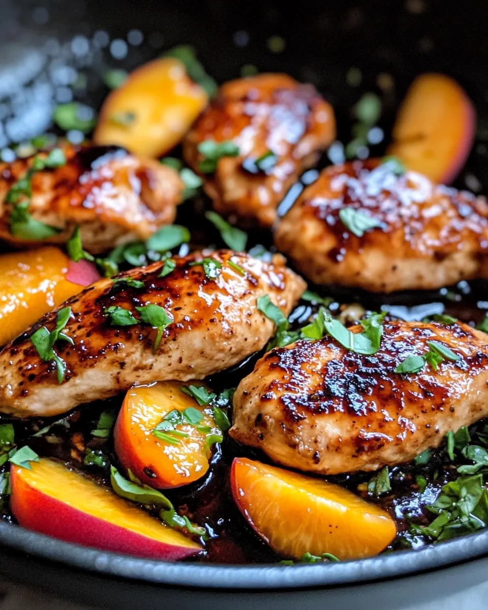Delicious One-Skillet Peach-Balsamic Chicken Breasts plate image
