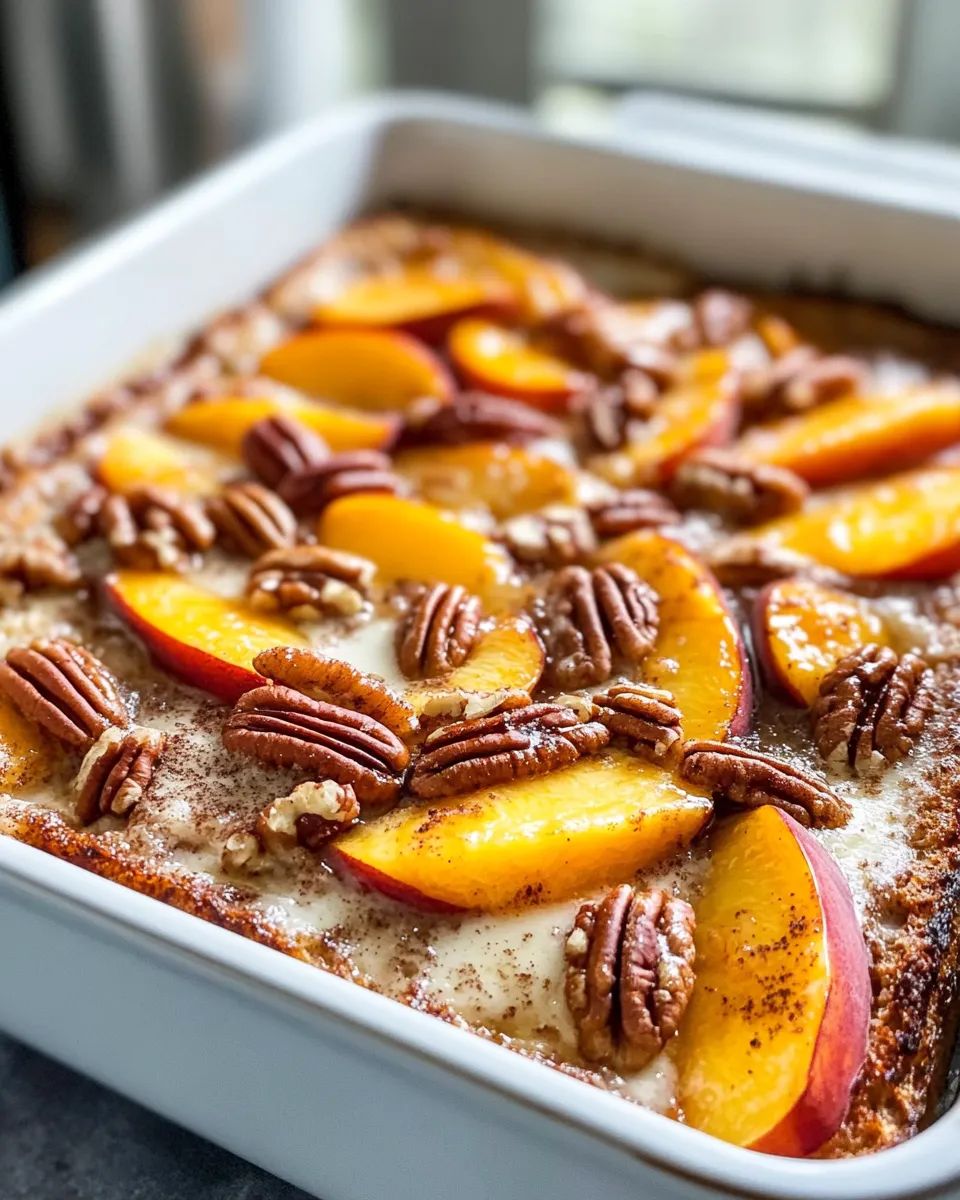 Classic Overnight Peach-Pecan French Toast Bake recipe image