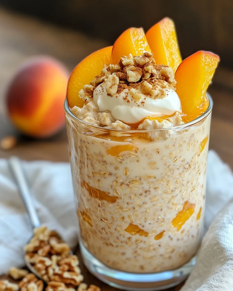 Easy Peach-Ginger Overnight Oats Parfait food shot