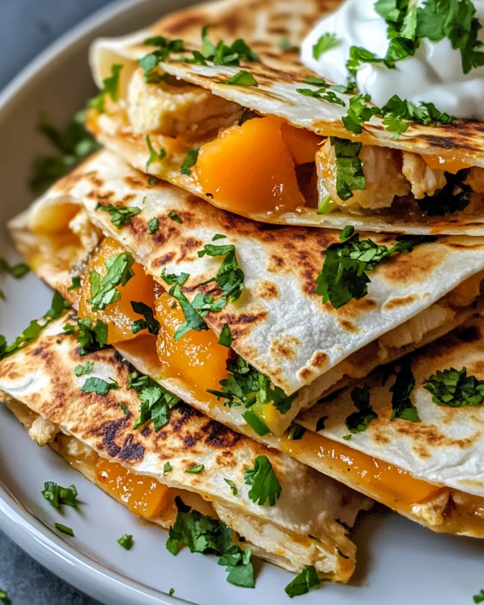 Delicious Peach-Poblano Chicken Quesadillas dish photo