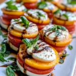 Delicious Peach-Tomato Caprese Tower Stacks recipe photo