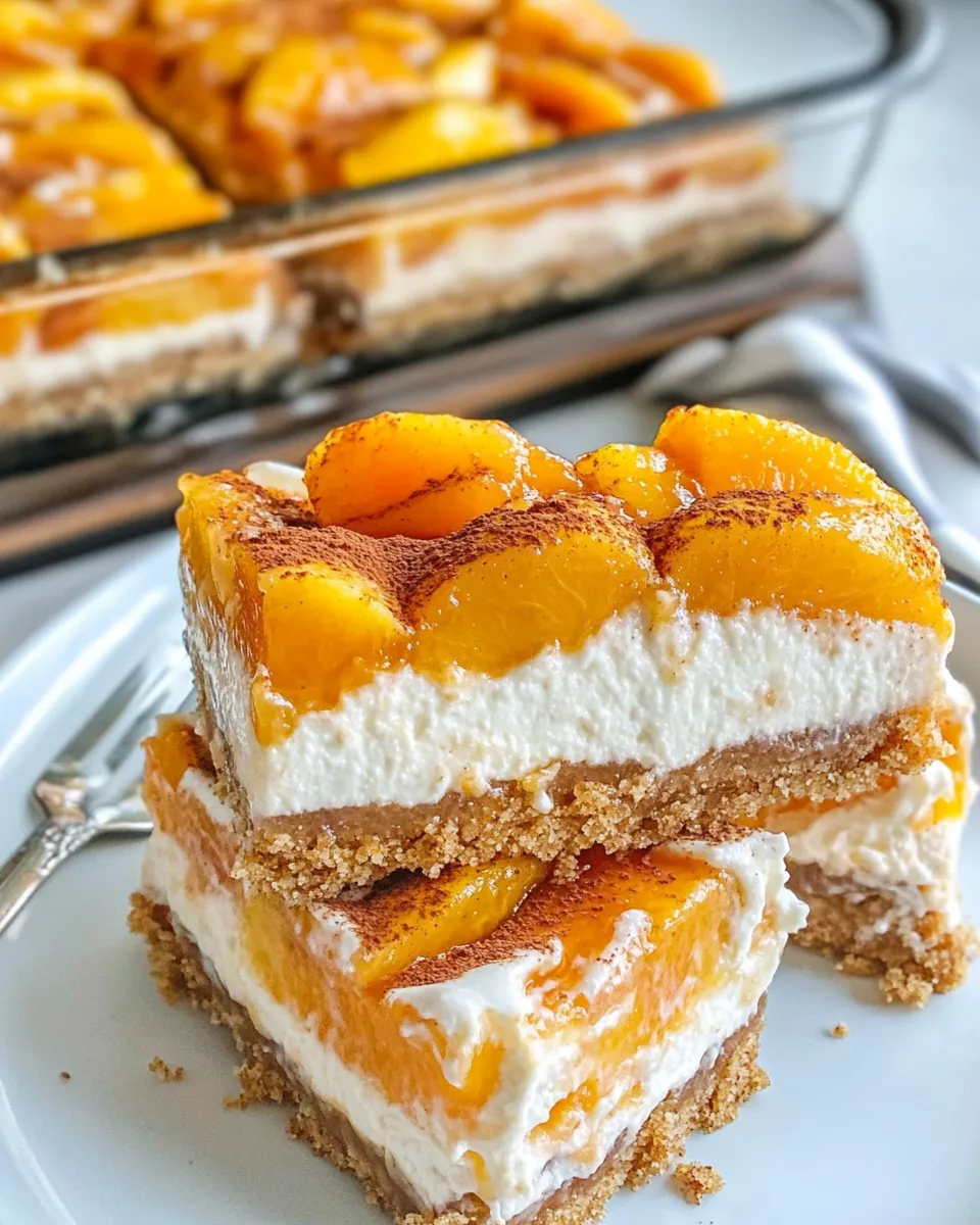 Easy Peach Cobbler Cheesecake Icebox Bars photo