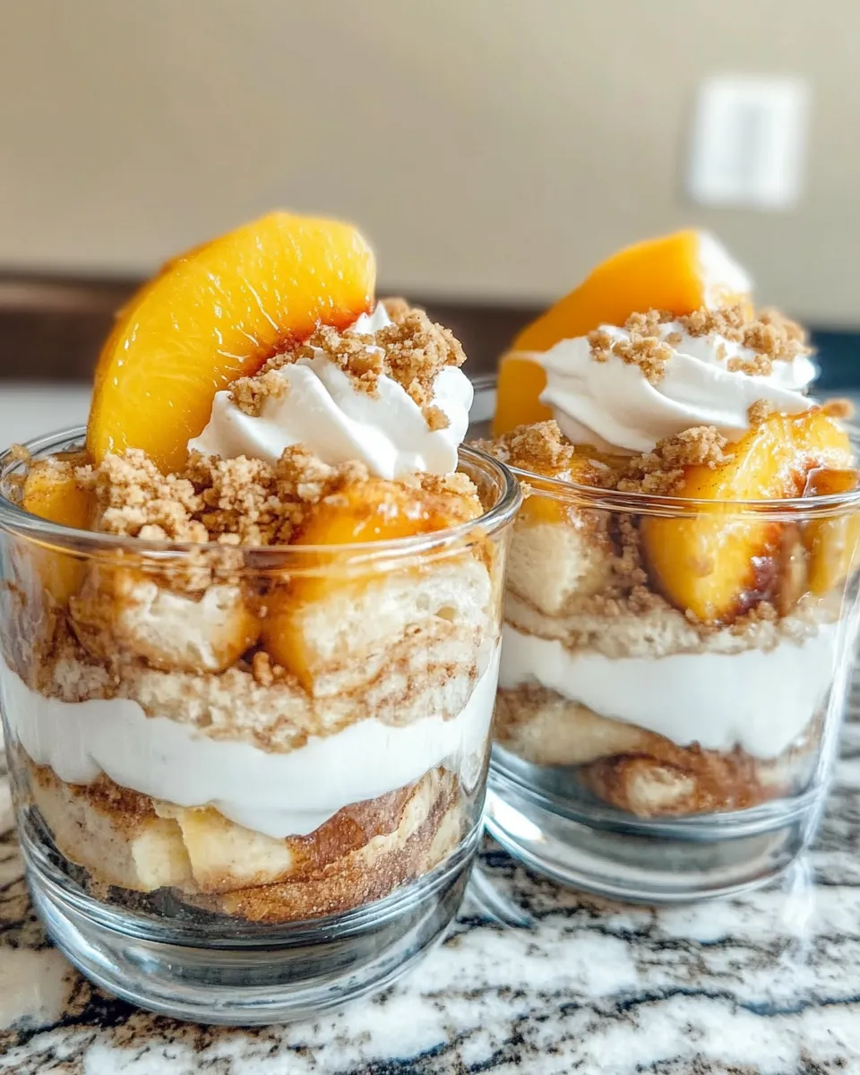 Homemade Peach Cobbler Cinnamon-Roll Parfaits recipe photo