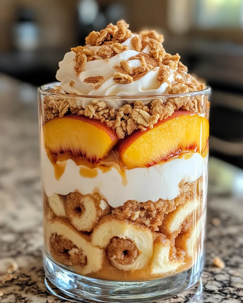 Easy Peach Cobbler Cinnamon-Roll Parfaits food shot