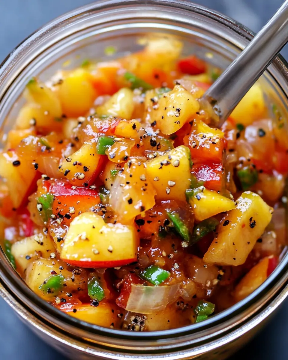 Easy Pickled Peach Relish for Burgers food shot