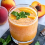 Homemade Sparkling Frozen Peach Bellini Mocktail photo