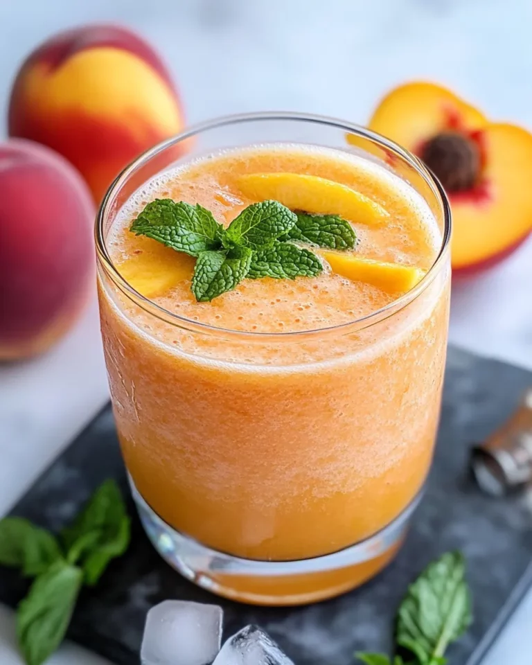 Homemade Sparkling Frozen Peach Bellini Mocktail photo