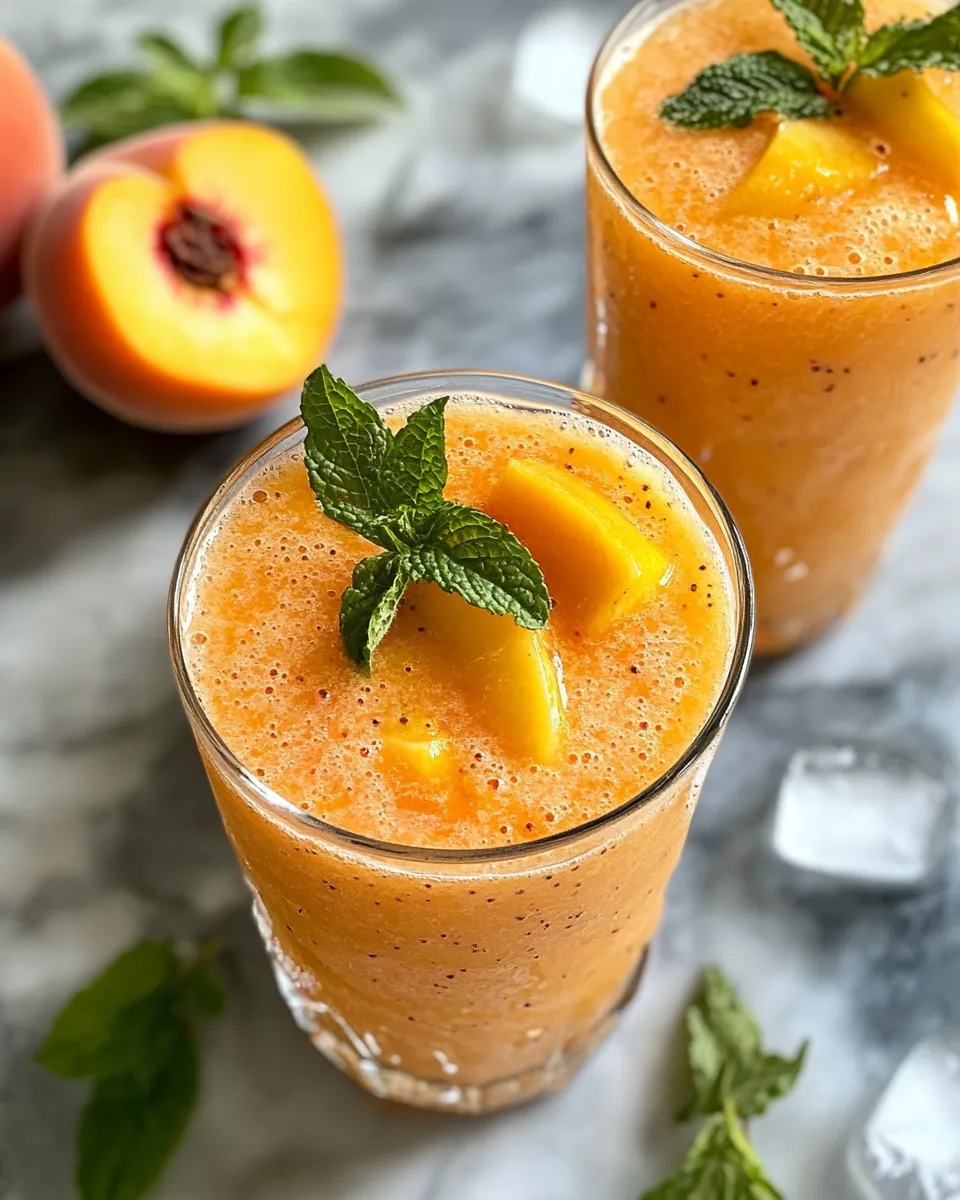 Delicious Sparkling Frozen Peach Bellini Mocktail shot