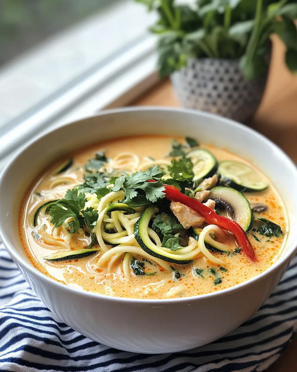 Delicious Thai Coconut Zucchini Noodle Soup plate image