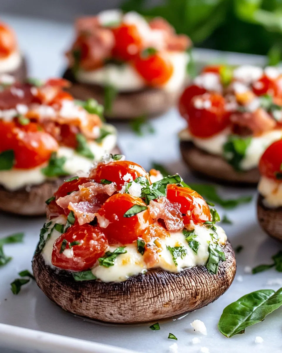Delicious Tomato-Pie Stuffed Mushrooms recipe photo