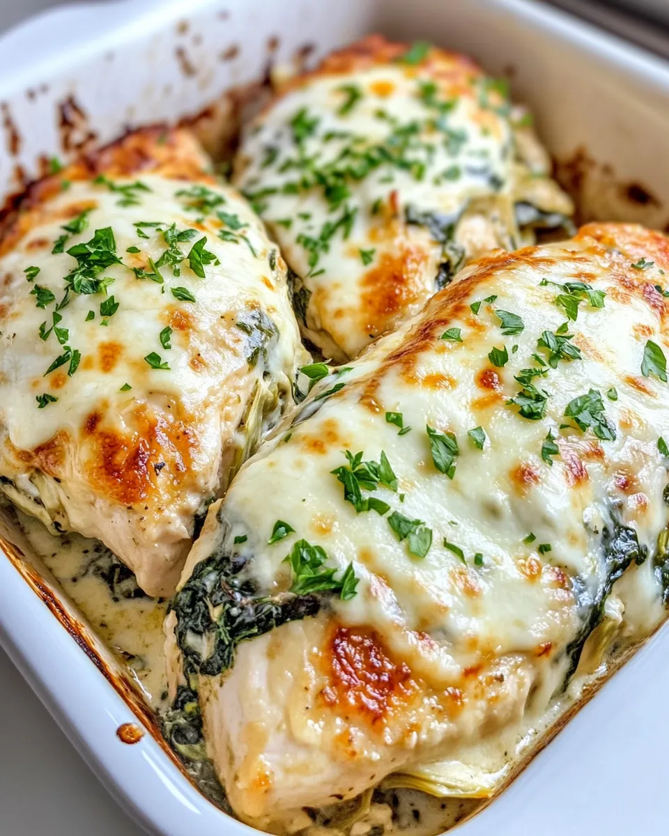 Easy Tuscan Spinach Artichoke Chicken Bake dish photo