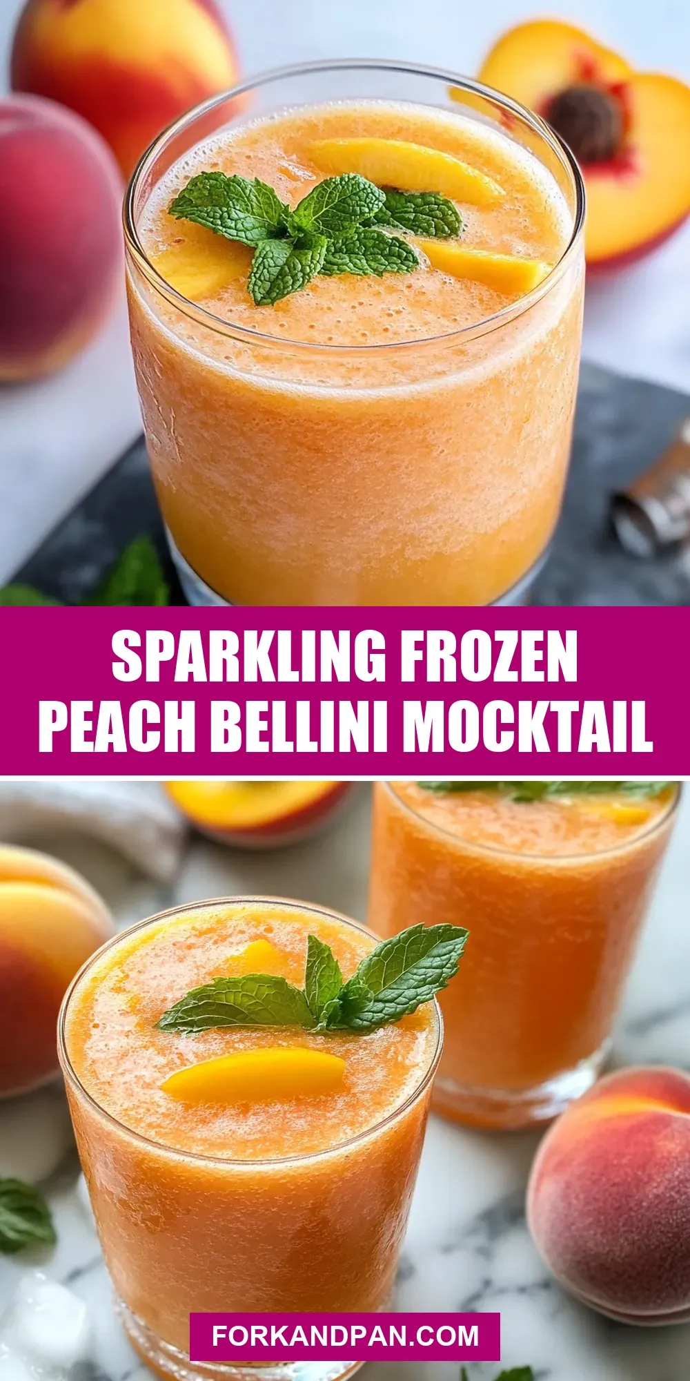 Homemade Sparkling Frozen Peach Bellini Mocktail