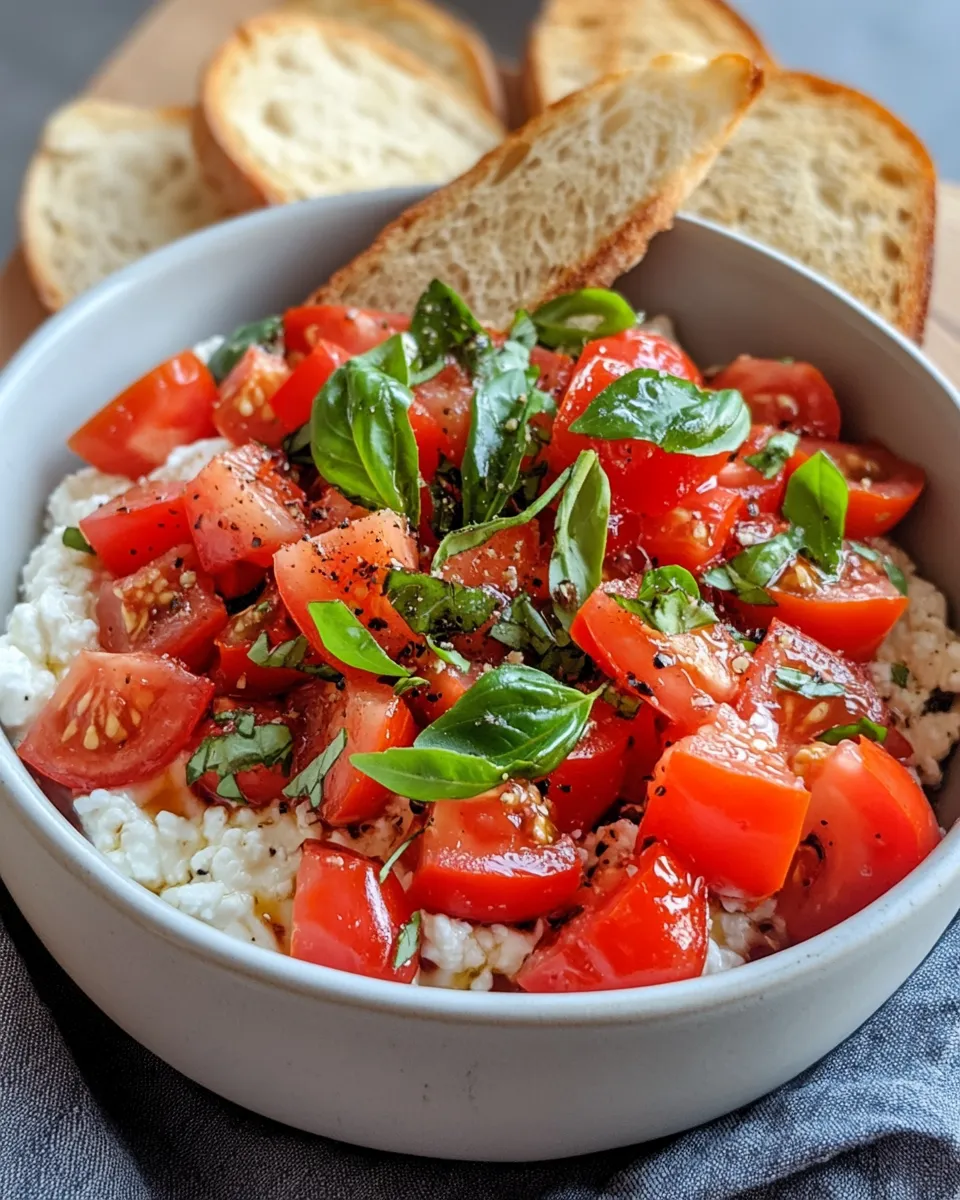 Easy 5-Minute Tomato Bruschetta Cottage Dip food shot