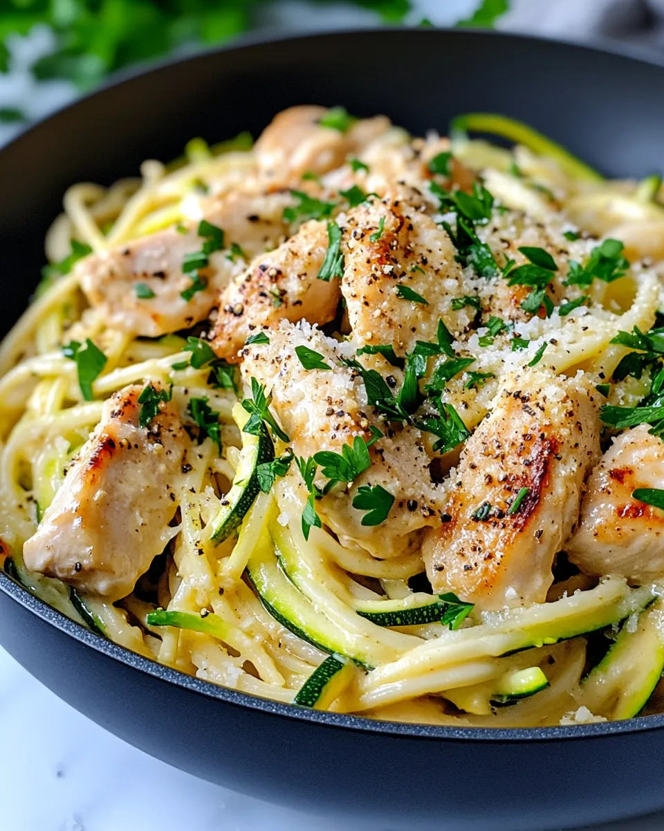 Quick Freezer-Friendly Chicken Zucchini Alfredo food shot