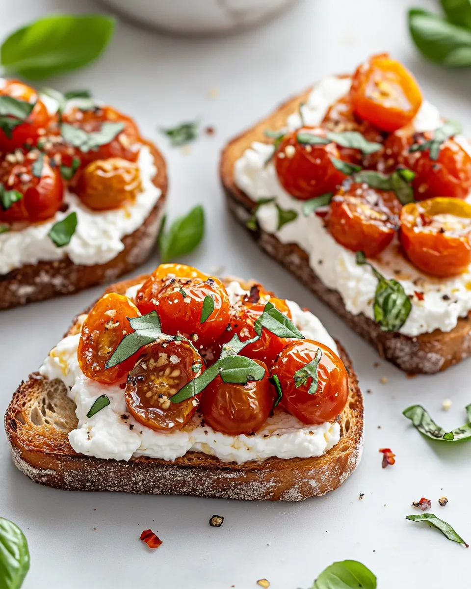 Easy Hot Honey Tomato-Ricotta Toasts food shot