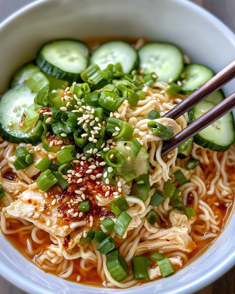 Easy Spicy Pickled Cucumber Ramen Noodles food shot
