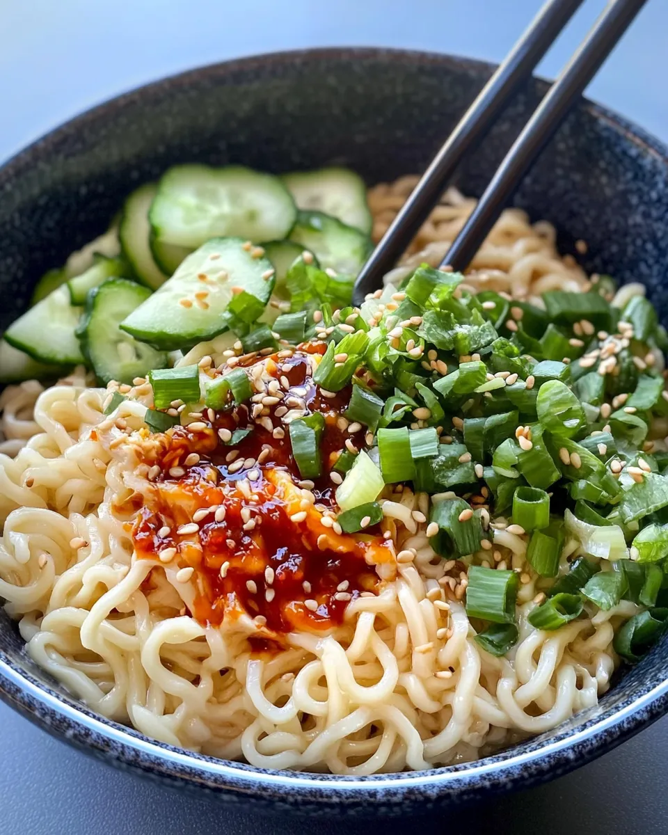 Delicious Spicy Pickled Cucumber Ramen Noodles plate image