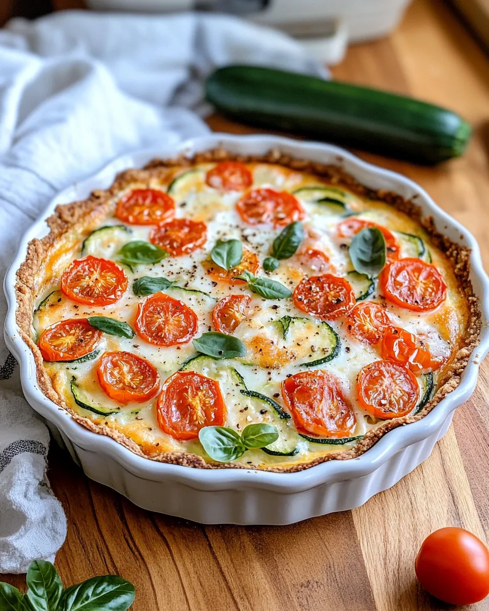 Healthy Summer Tomato & Zucchini Crustless Quiche food shot