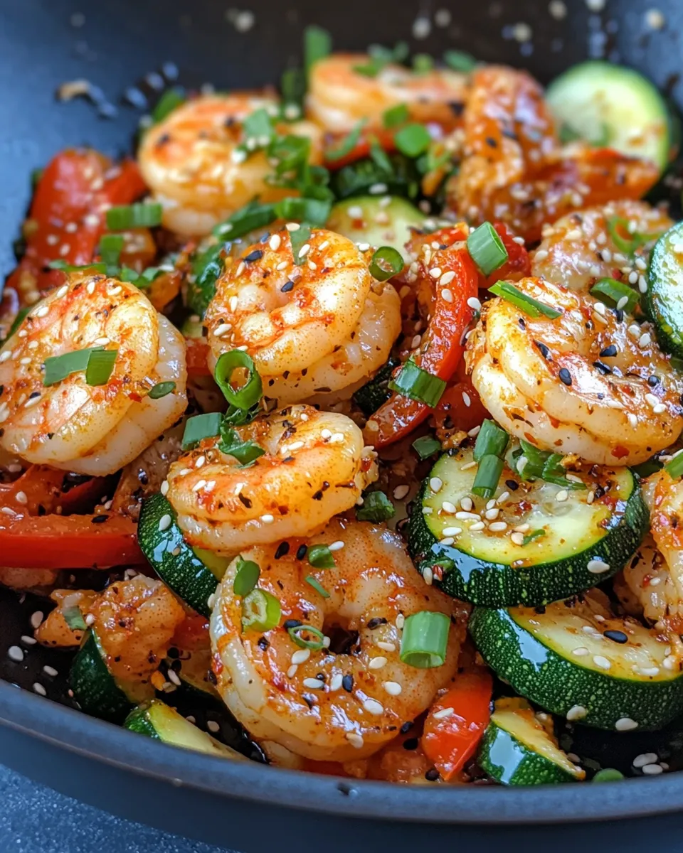 Easy Sweet Chili Zucchini & Shrimp Skillet food shot