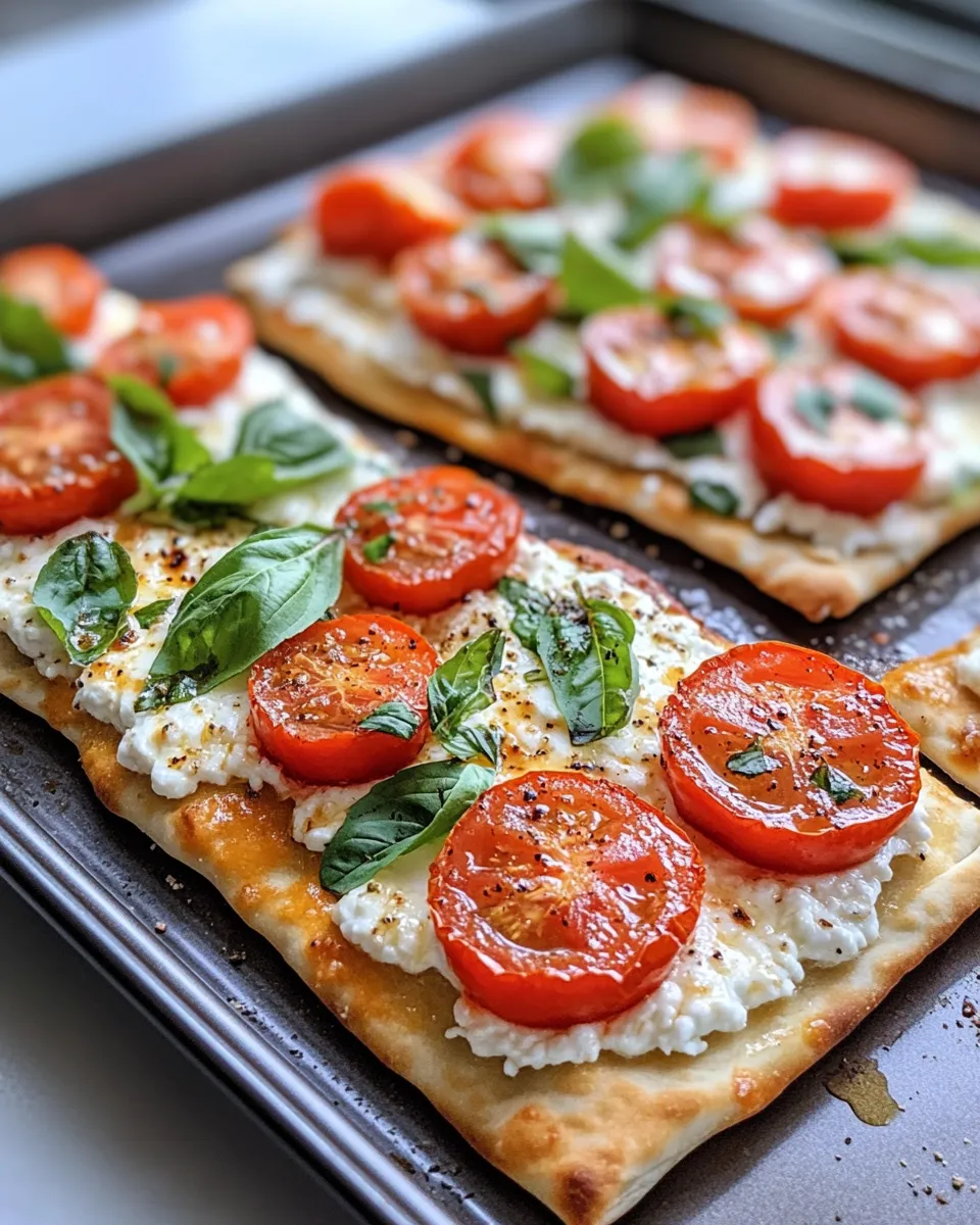 Delicious Tomato-Basil Cottage-Cheese Flatbread dish photo