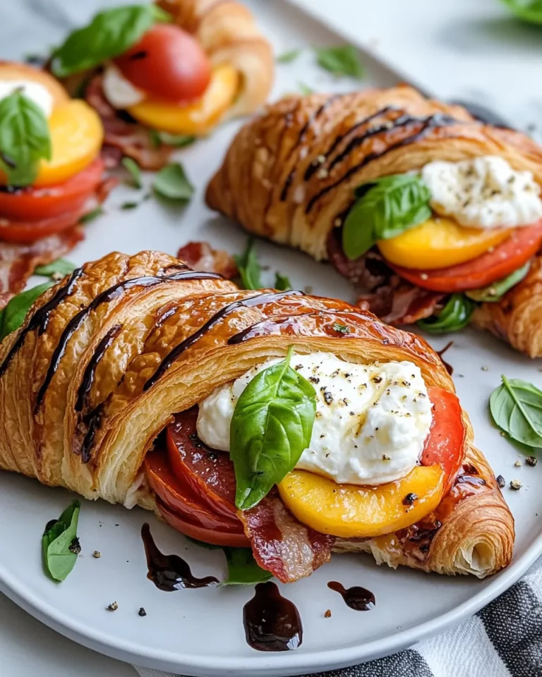 Homemade Tomato-Peach Burrata Croissant Sandwiches recipe photo
