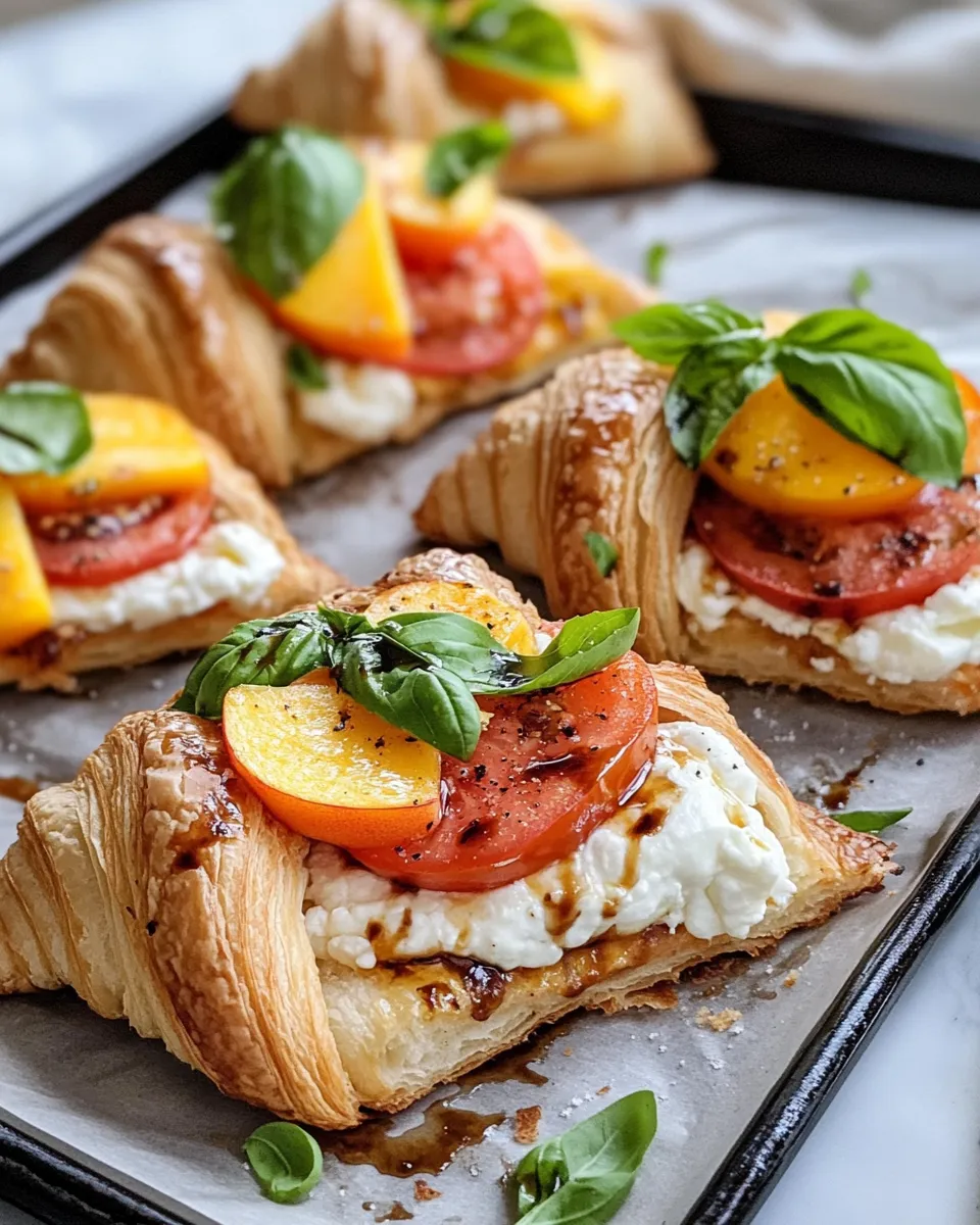 Easy Tomato-Peach Burrata Croissant Sandwiches food shot