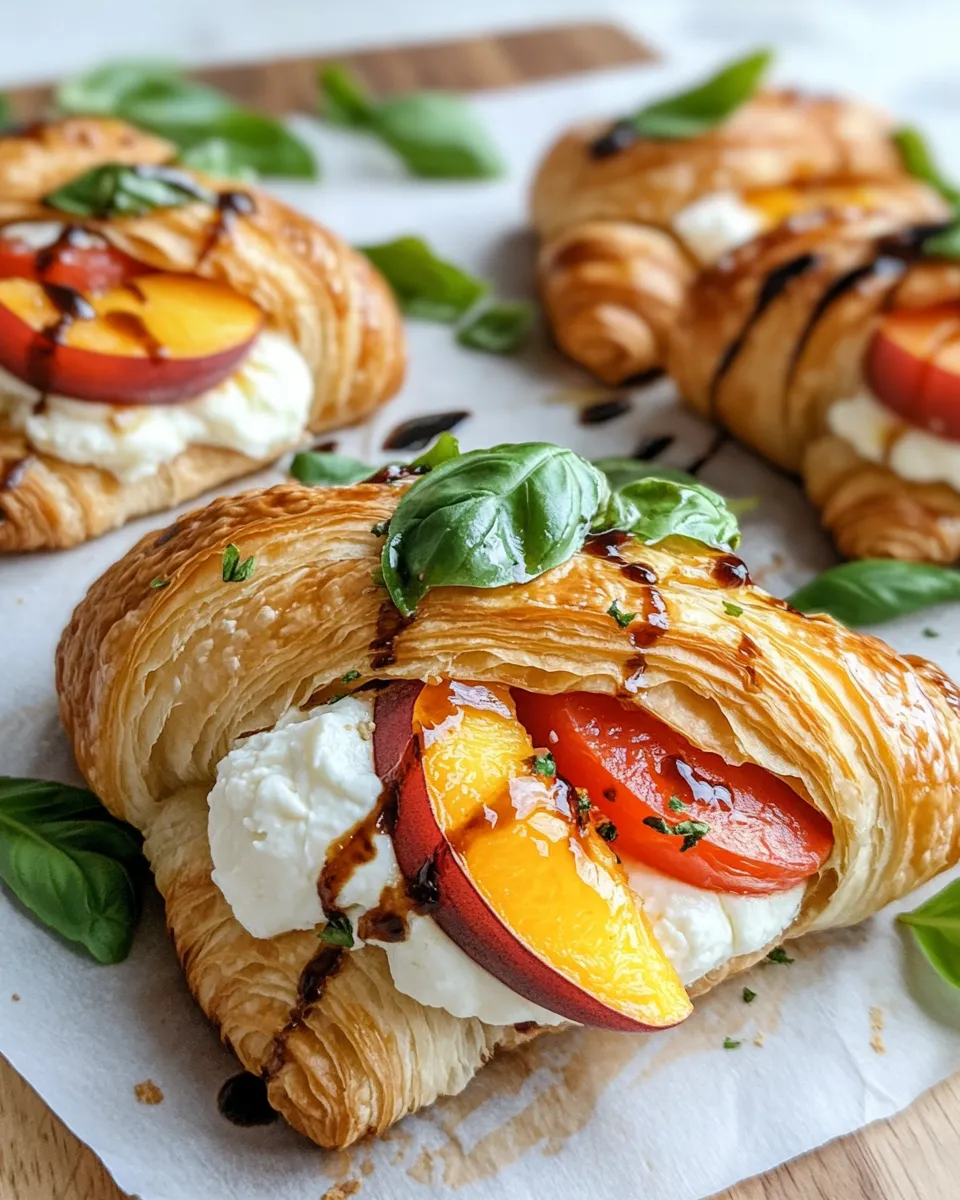Delicious Tomato-Peach Burrata Croissant Sandwiches plate image