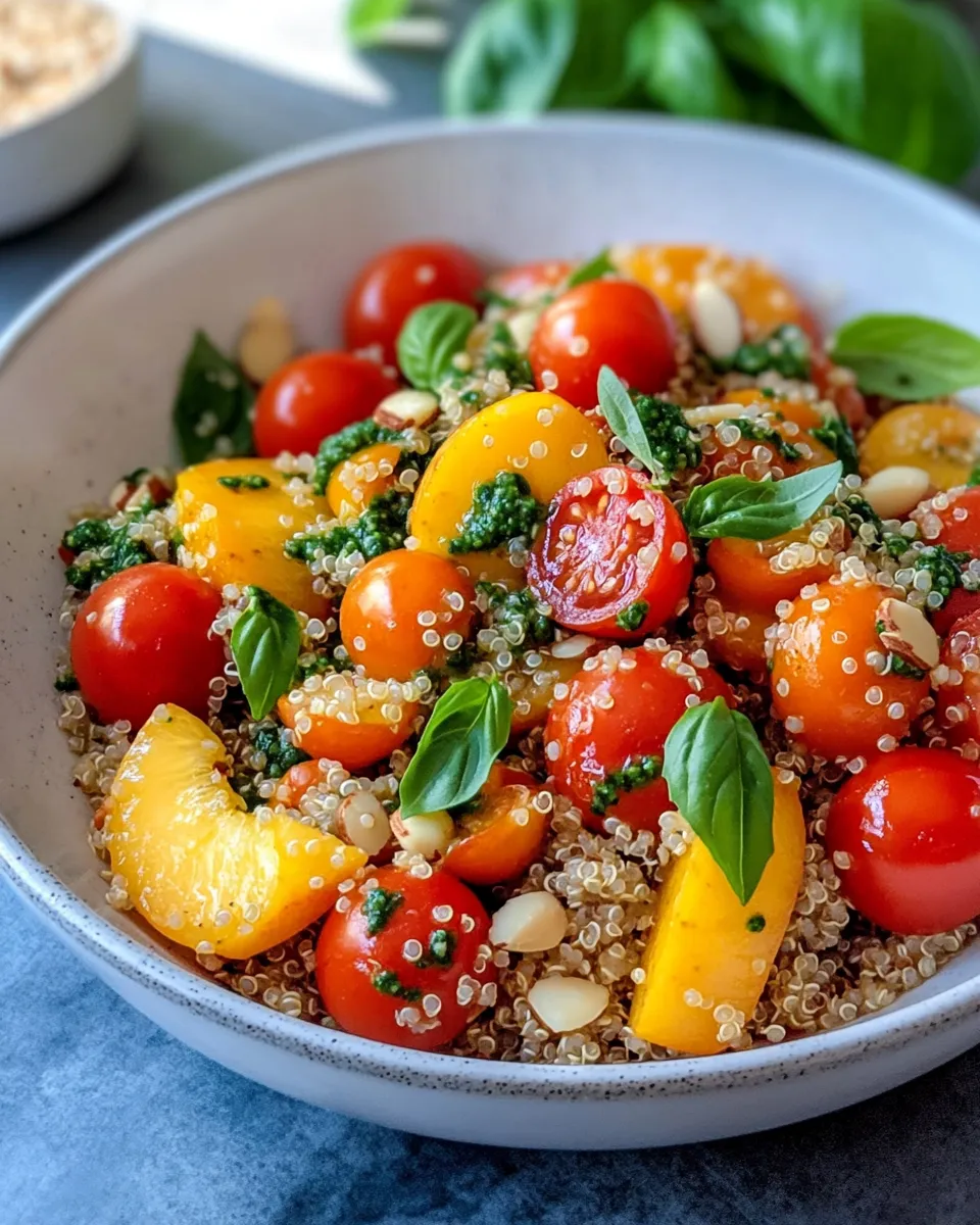 Delicious Tomato & Nectarine Pesto Grain Salad plate image